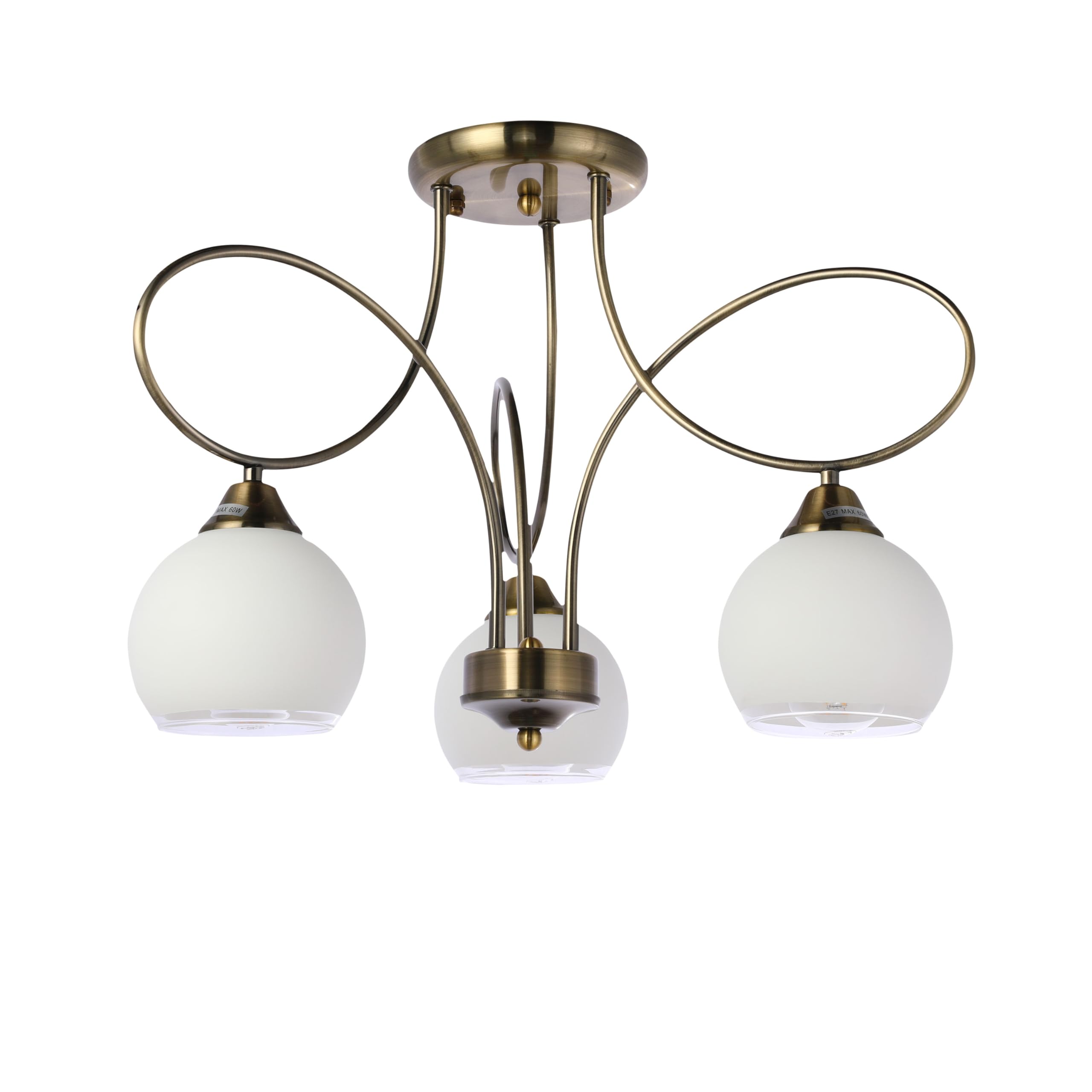 TEKLED myHome Antique Brass Lily of The Valley Ceiling Light Fixture | E27 Semi-Flush Mount Ceiling Light | for Bedrooms Living Rooms Hallways Cafes Restaurants | 3 Globe (Bulb not Included)