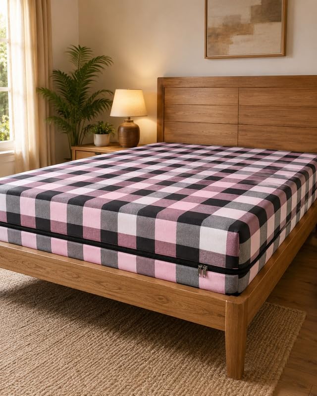 Pink Check Zipper Mattress Protector for Double Bed-picture-32