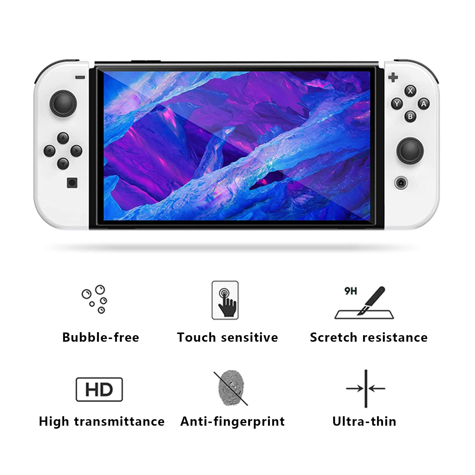 LUSEE 4 sztuki folii ochronnej kompatybilnej z Switch OLED model 7 cali 2021, pełne pokrycie, folia ochronna na wyświetlacz HD, folia ochronna na wyświetlacz HD, odporna na zarysowania,