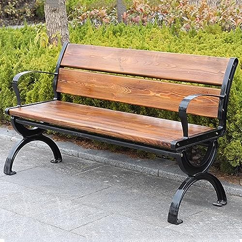 Porch Bench HOMCOM Garden Bench With Metal Legs, Rustic Wood - Main Image
