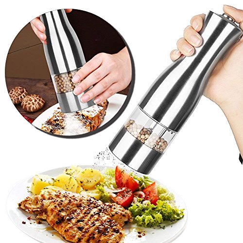 Electric Pepper Grinder, Powerful & Durable - Best Stainless Steel Salt and Pepper Mill - Battery Operated with LED Light