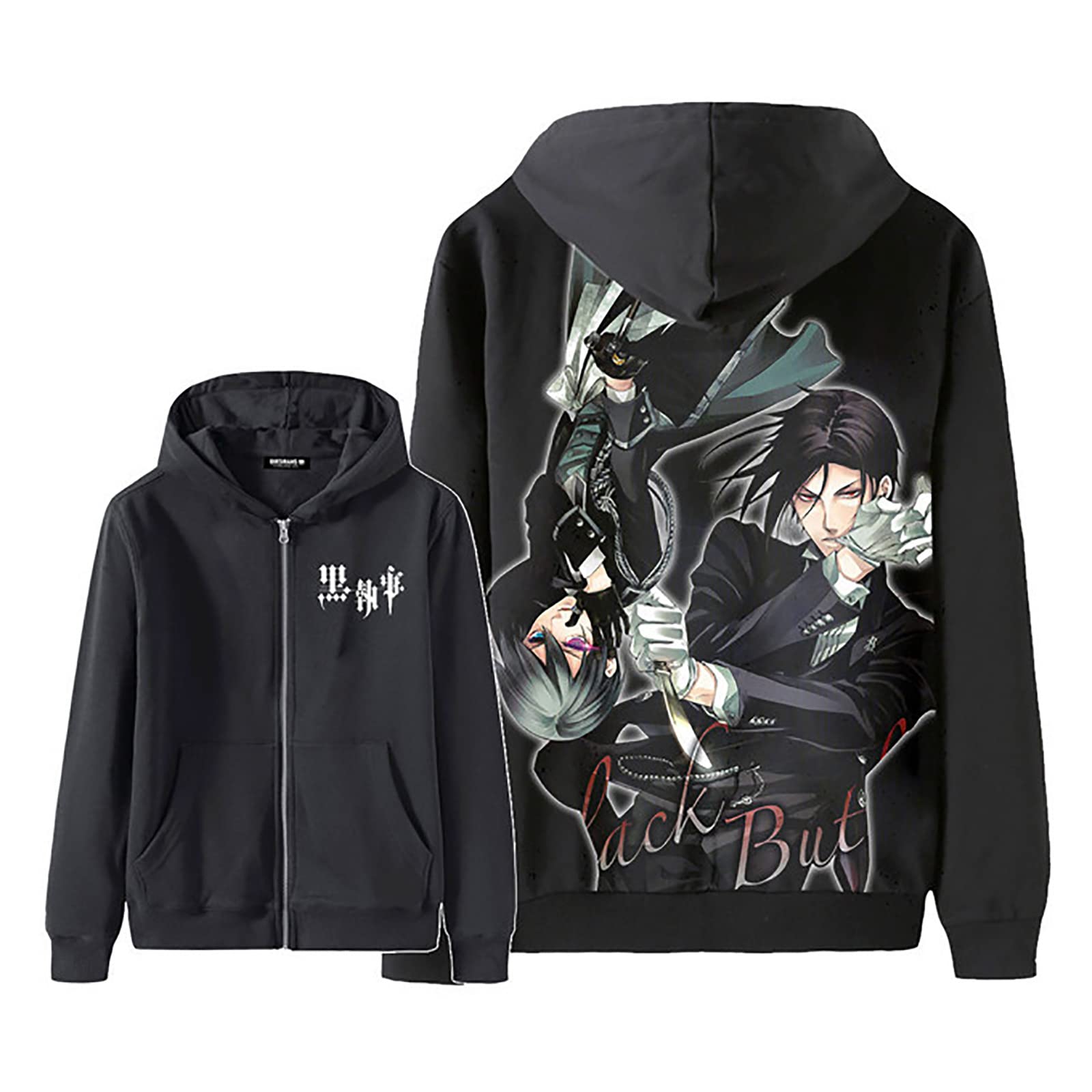acsefireBlack Butler Zip Cardigan Sweater Printed Long Sleeve Hoodie Anime Sebastian Michaelis Cosplay Costumes Men's and Women's Daily Casual Loose Fashion Coat