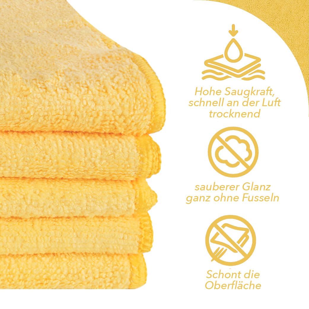 G.I.V. 100er Premium Microfasertücher Gelb 40x40cm 300gsm - Reinigungstücher hygienisch, fusselfrei & saugstark - gelbe Putztücher ideal für Waschbecken, Spiegel, Dusche & Bad - 4-Farb-System Lappen