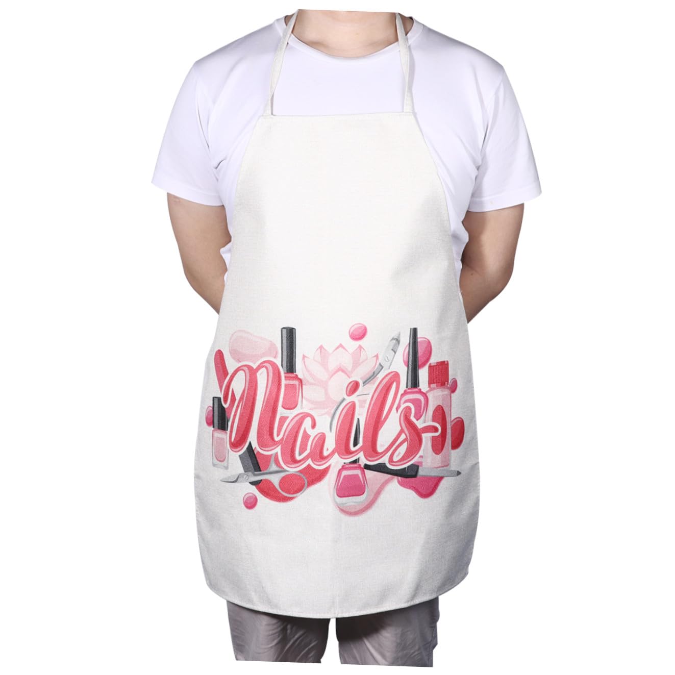 VANZACK Delantal Presa de Algodón y Lino Reutilizable y Anti-manchas Estampado de Esmalte de Uñas Adecuado para Cocina y Comedor en Casa