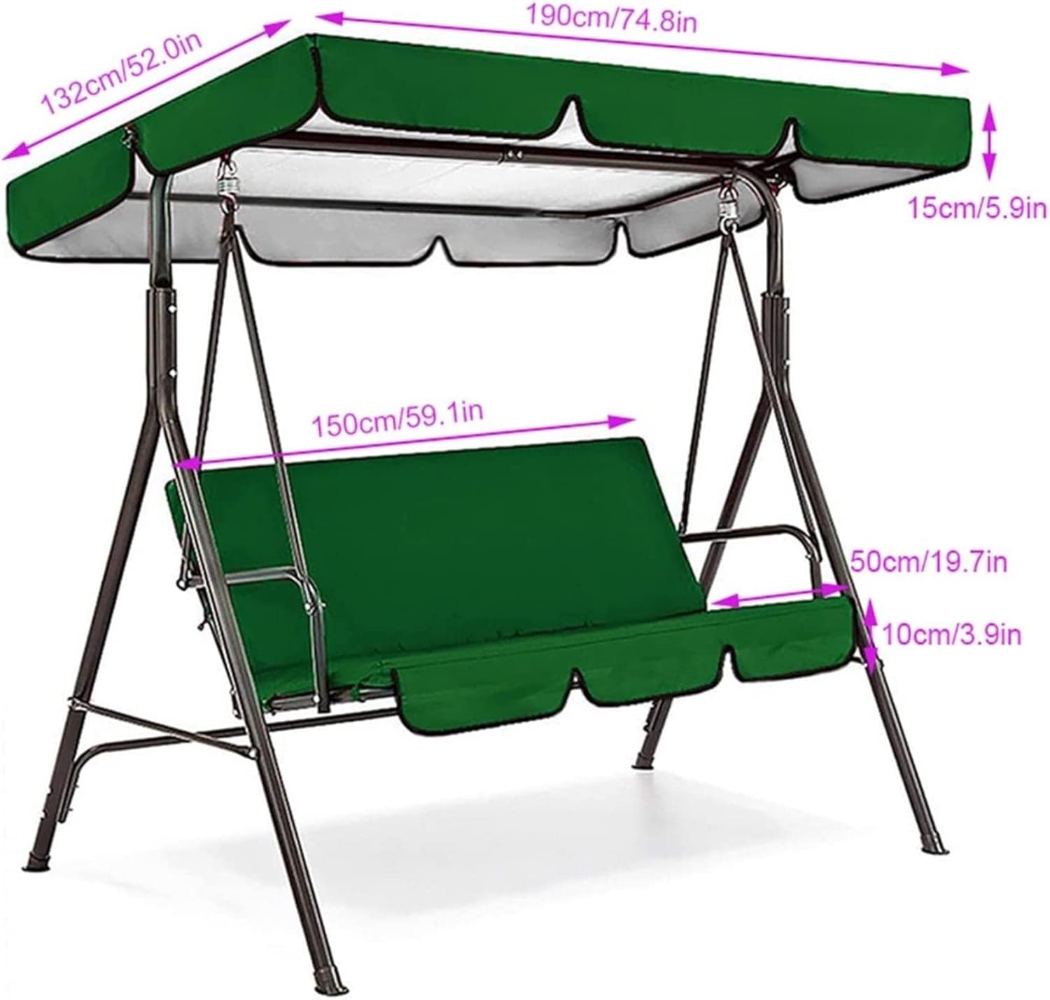 Patio Chair Covers for Outdoor Furniture 2Pcs 3 Seat Swing Canopies and Seat Cushion Cover Set, Patio Swing Chair Hammock Replacement Waterproof Garden Outdoor Patio Egg Chair (Color : Gray)