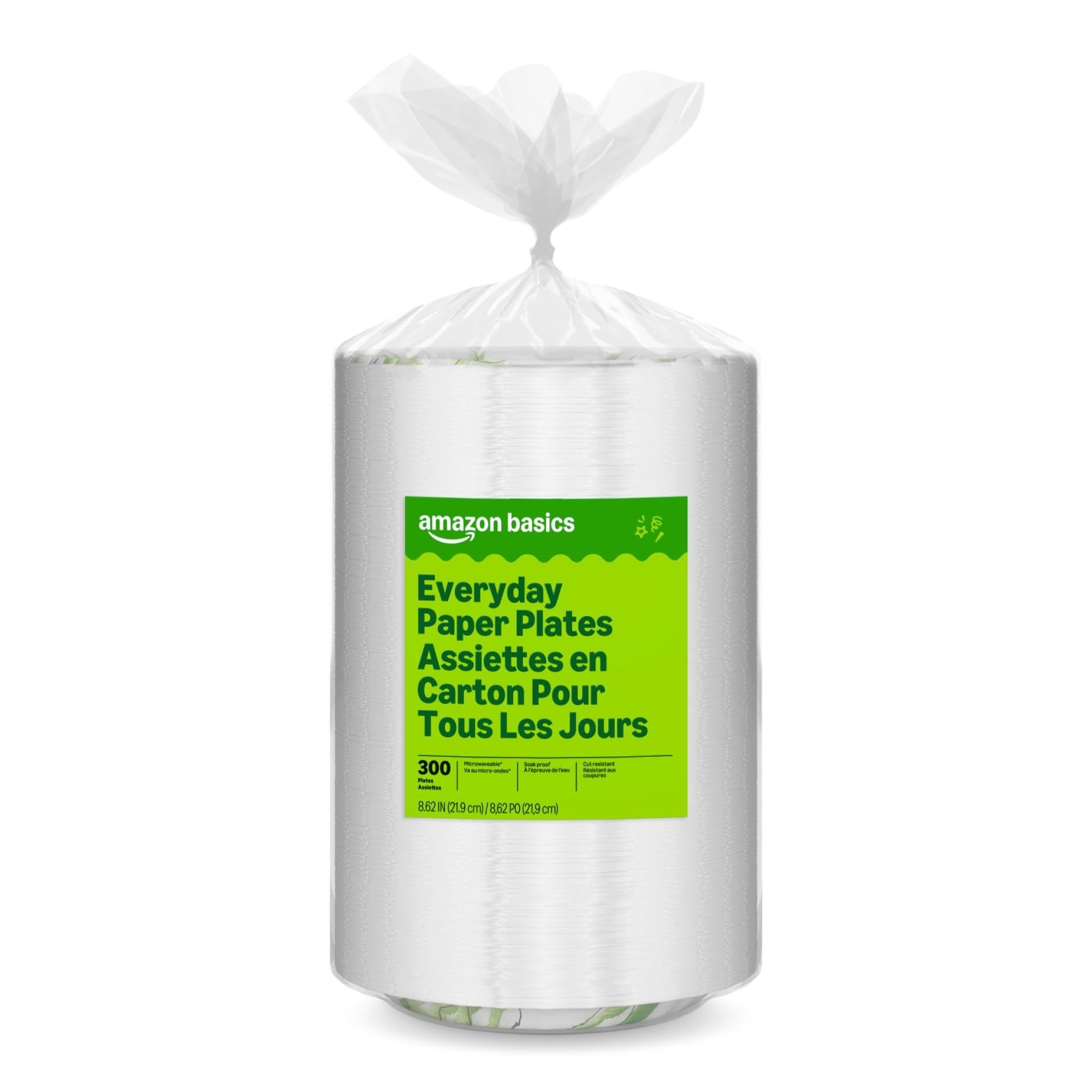 Amazon Basics Everyday Paper Plates, 8.62 Inch, Disposable, 300 Count, Packaging May Vary