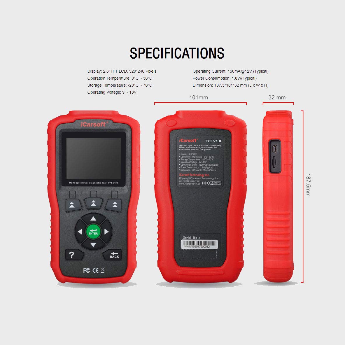 iCarsoft TYT V1.0 Diagnose OBD Scanner für Toyota/Lexus/Scion/Isuzu