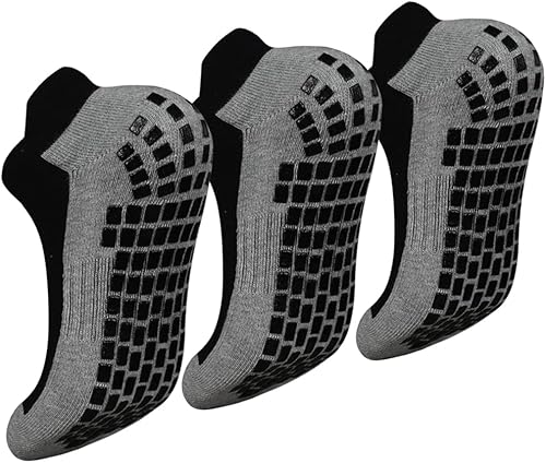 ELUTONG Calcetines antideslizantes para hombre, 3 pares de azulejos de madera, con agarre pegajoso, para yoga, pilates, entrenamiento, hospital