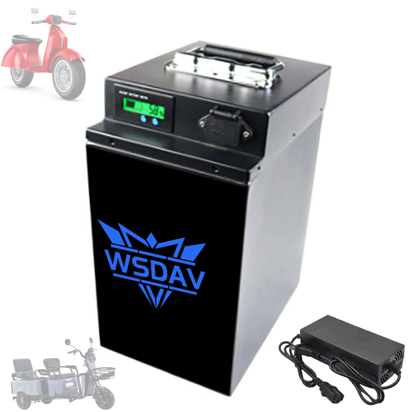Akumulator litowy 48 V do motocykli elektrycznych i motorowerów (60 V, 42 Ah, 55 Ah, 65 Ah, 80 Ah, 100 Ah, 72 V), wyjmowana bateria zamienna z ładowarką do silników trójkołowych 0-7200 W, 48 V