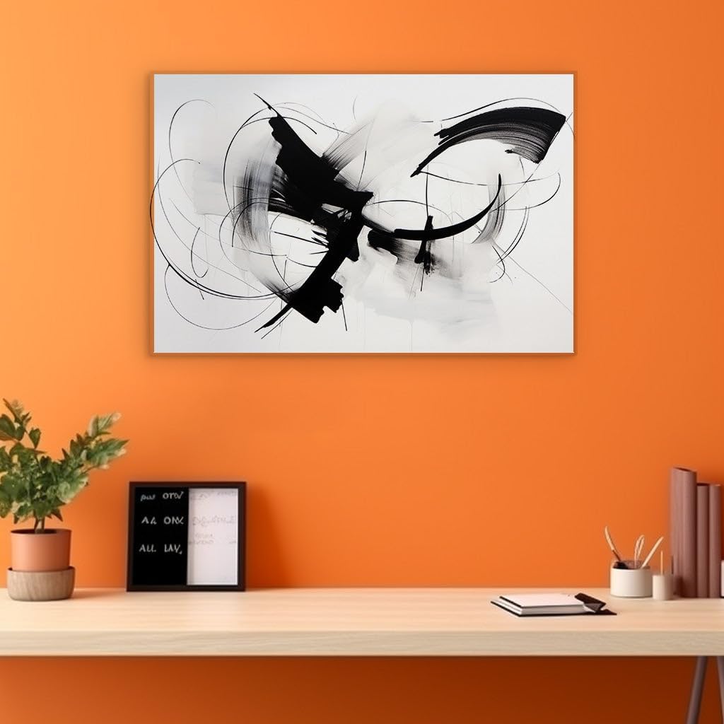 Canvas for Living room. Black and White Dynamics Unleashed in a Symphony of Abstract Lines, 27 x 18 inch Canvas Wall Art - Contemporary Masterpieces - Modern Home Decor