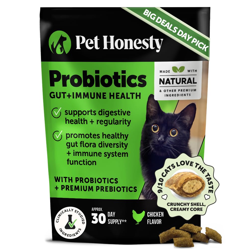 Cat Probiotics Gut + Immune Health Crunchy & Creamy Chews - Digestive Health, Supports Gut Health, Immunity, Healthy Digestion + Cat Constipation Relief - Chicken 30-Day Supply