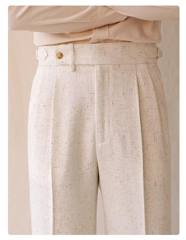 Men's Linen Pants Classic Gurkha Fit Flat Front Casual Trousers2