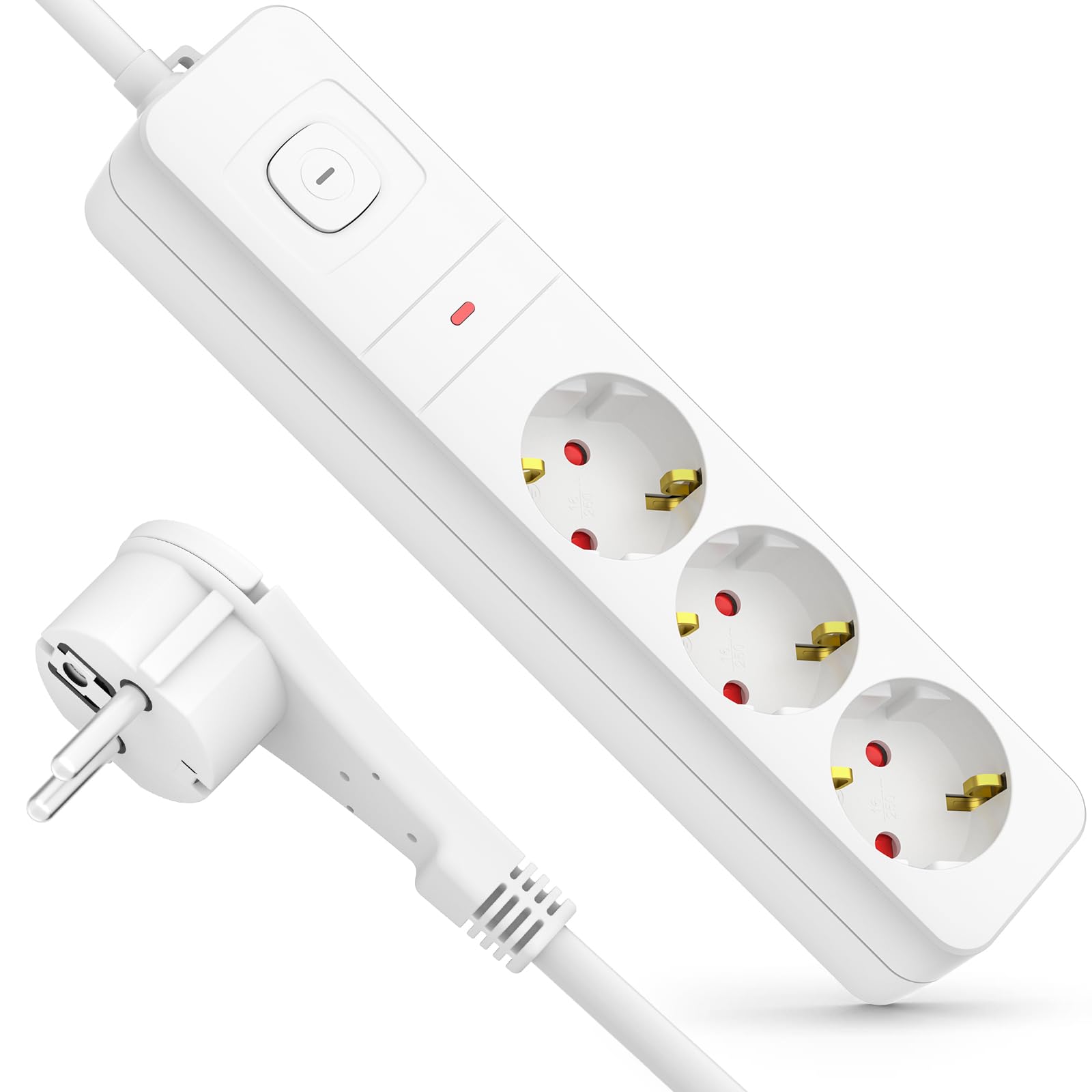 Realmade Mehrfachsteckdose mit Überlastschutz, 3er Steckdose mit Schalter verlängerungskabel 5m Weiß kindersicherung, Mehrfachstecker für Home Office