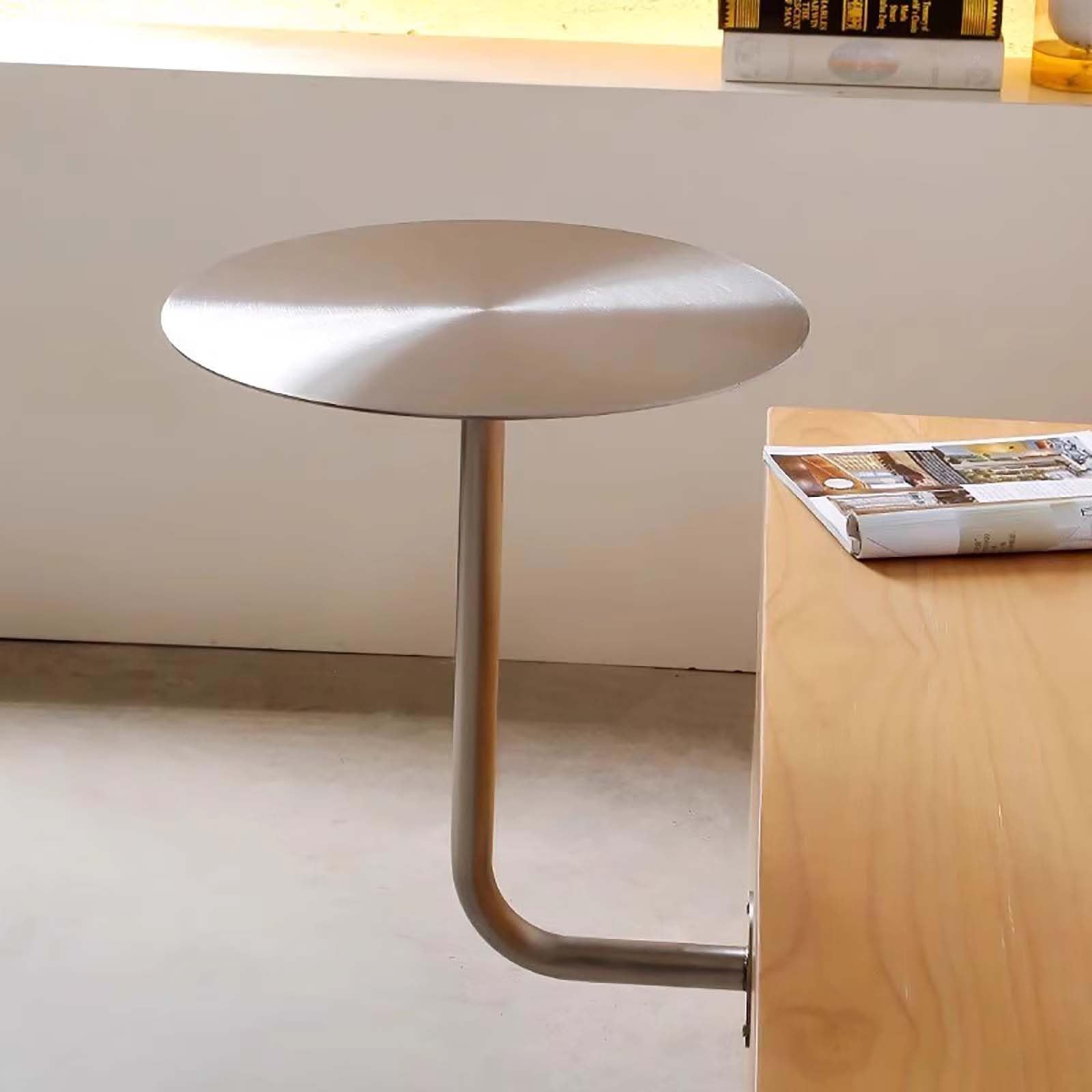 Mesa Auxiliar de Pared Redonda de Acero Inoxidable, Ø40 cm, Mesa Mural Flotante con Tablero de 3 mm, Soporte Estable hasta 25 kg, mesita compacta para Dormitorio, cafetería, Gimnasio y Sala de Espera
