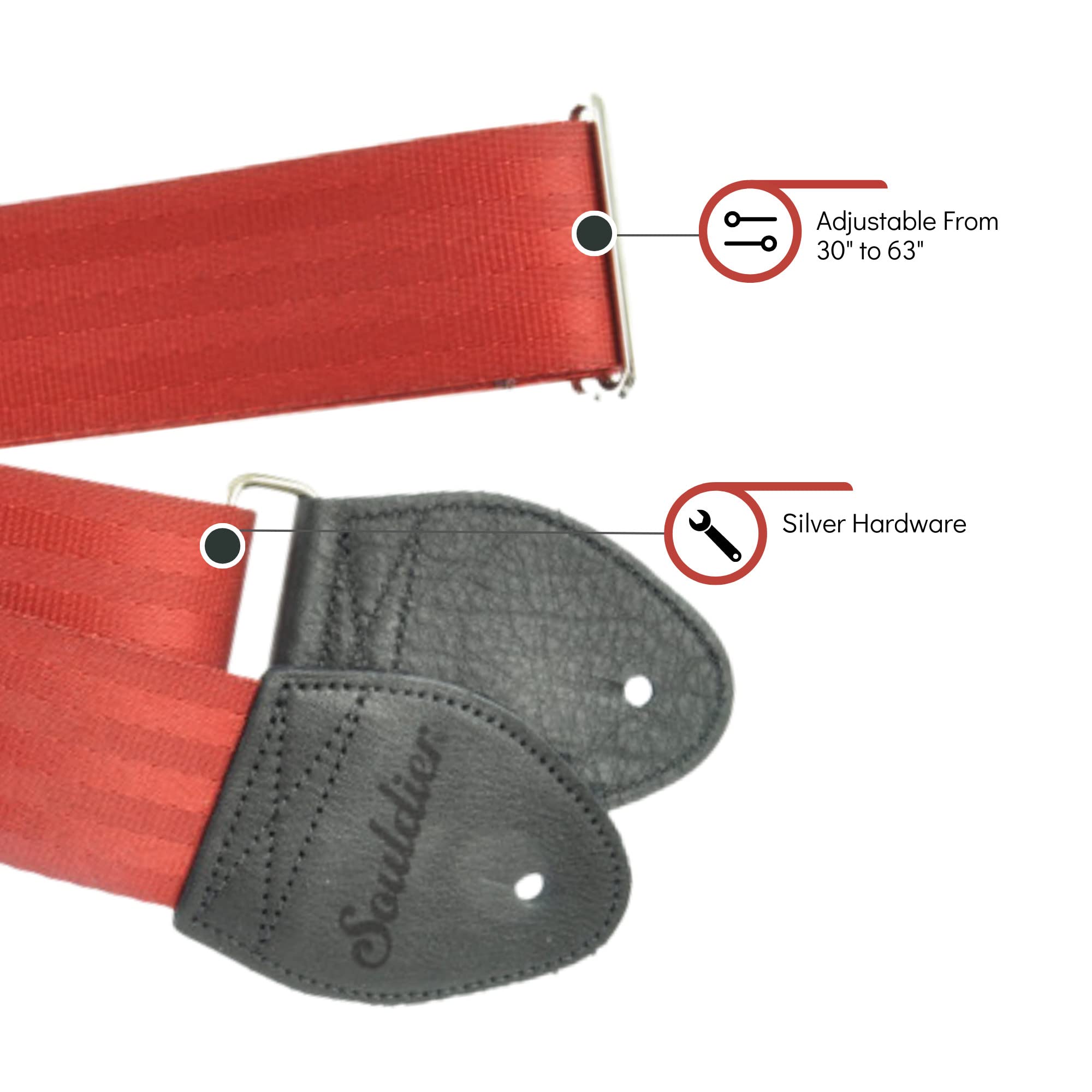 Souldier personnalisés reciclado cinturón de seguridad correa para guitarra eléctrica, Dark Blood Red