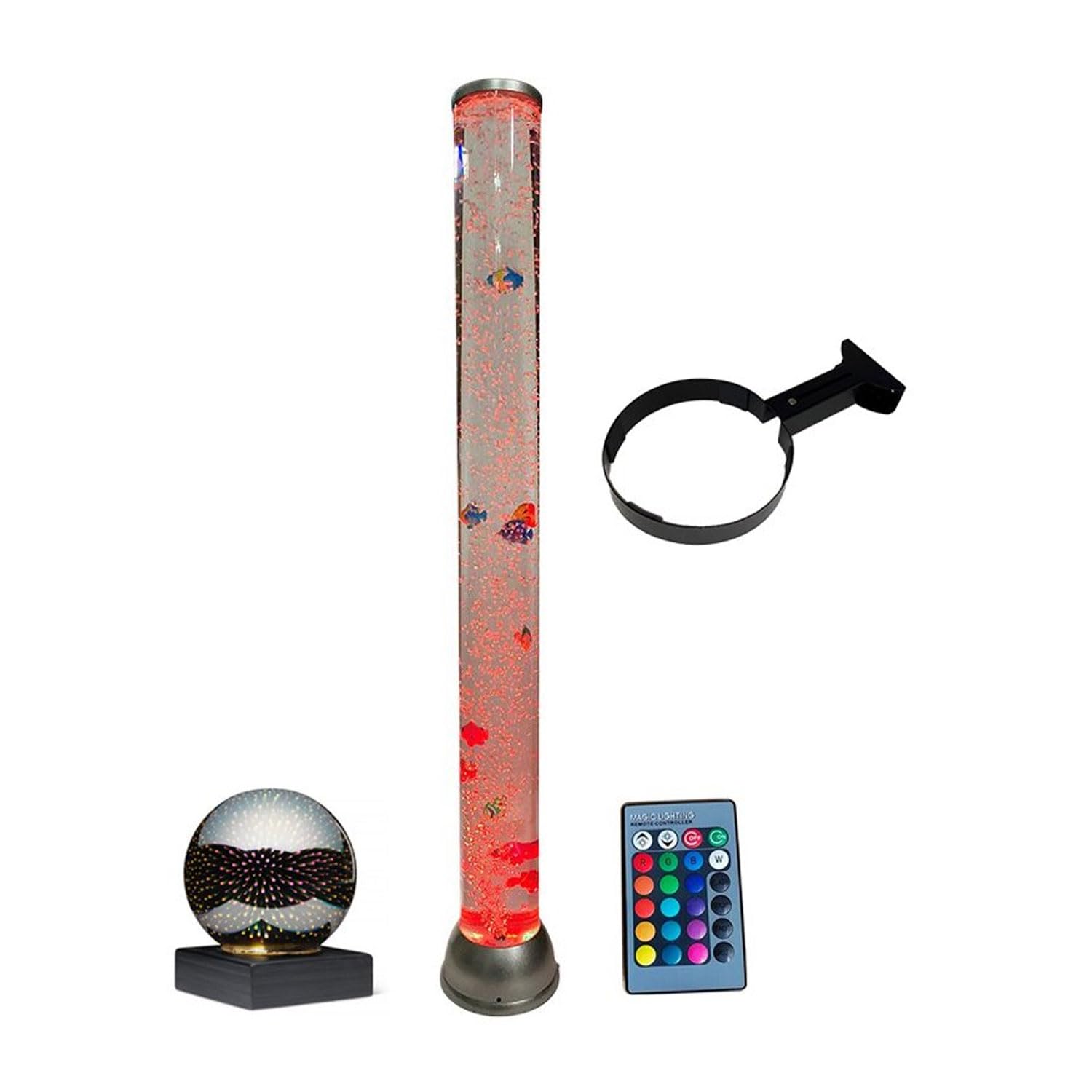 Playlearn Silver Sensory Bubble Tube & Remote 90Cm With Wall Bracket - Color-Changing Led Floor Lamp - Relaxing Aquarium Alternative For Adhd And Sensory Stimulation