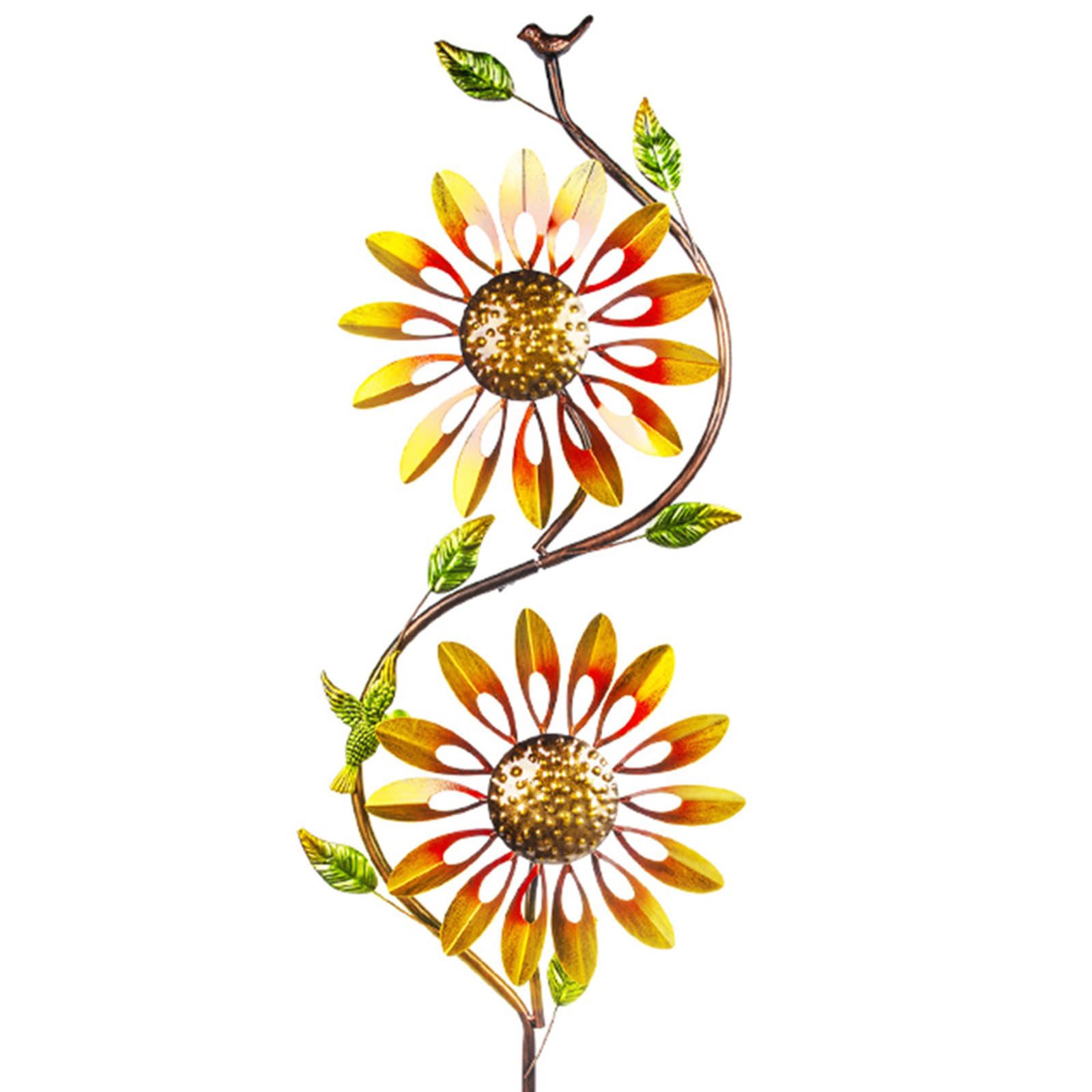 Girasoles - Molinillo giratorio de viento para jardín para césped exterior, patio, resistente a la intemperie, molino de viento giratorio de hierro con girasoles dinámicos, estaca de molino de