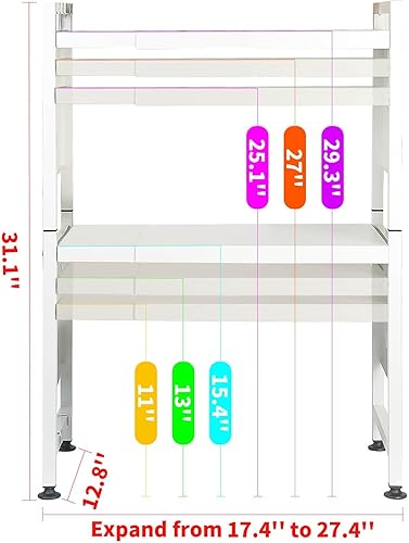 Miniatura 3 de Soporte extensible para microondas, 3 niveles resistente sobre microondas con 4 ganchos, estante de metal ajustable para horno de microondas de