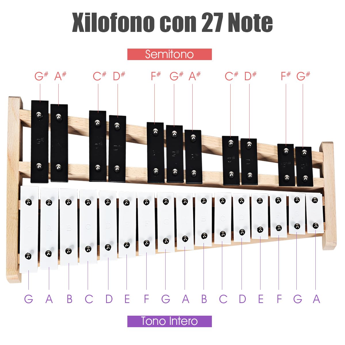 COSTWAY Xilofono 27 Note, Metallofono per Bambini, con 2 Mazzuole e Borsa, Strumento a Percussione a Mano per Bambini e Adulti