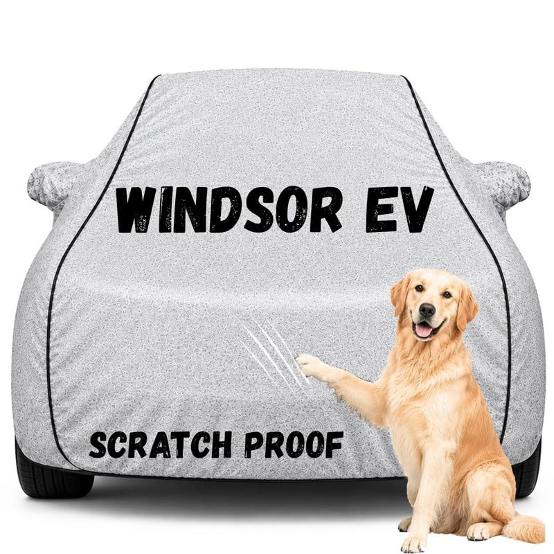 Image of Pure Fabric Silver 100% Waterproof Windsor EV Car Cover | Polyester Car Body Cover for Rain & Sun | UV Protection, Dustproof, Scratch Resistant, Windproof, Heat Resistant, Custom Fit