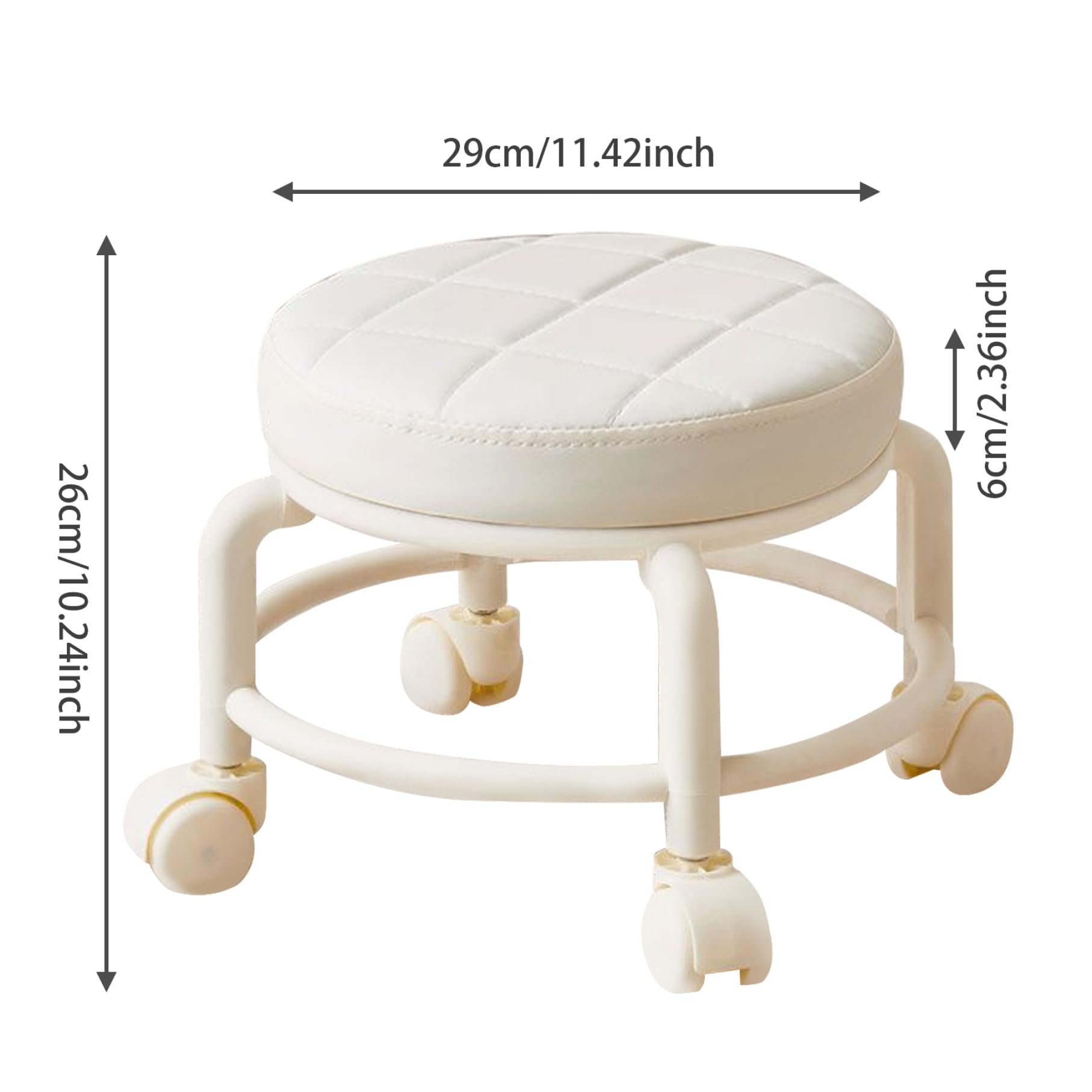 Taburete bajo con Ruedas, taburetes con Ruedas de 10, 2 Pulgadas de Alto, Taburete pequeño con, Silla de pedicura giratoria de 360 ​​° para el hogar, Oficina, Garaje, Tienda, Color Beige