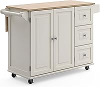 Homestyles Dolly Madison Off-White Mobile Kitchen Island Cart with Drop Leaf Wood Top & Storage