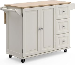Homestyles Off-White Mobile Kitchen Island Cart with Wood Drop Leaf Breakfast Bar