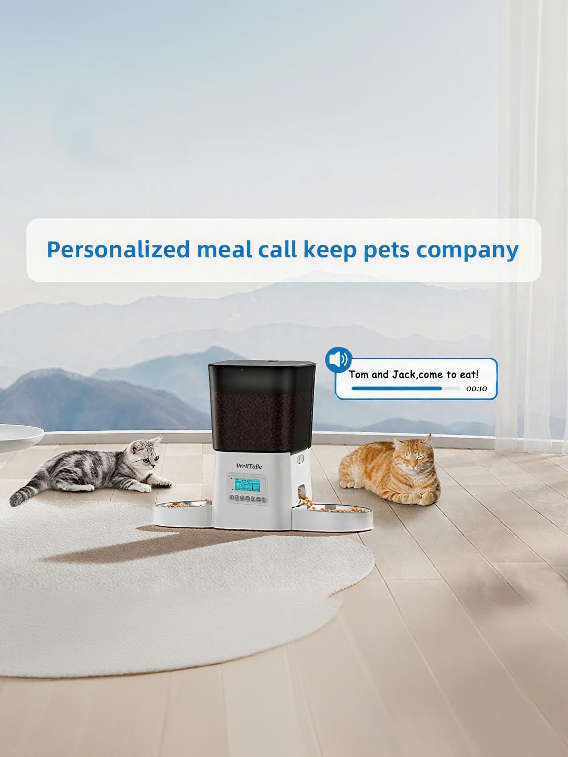 Comedero Automático para Gatos 3.5L - Dispensador de Comida Programable (1-6 Comidas/día) con 2 Tazones, Grabación de Voz 10s y Doble Alimentación (Eléctrico/Pilas)