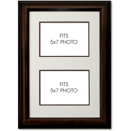 amazon com wall mount double photo frames multimat holds two 2 5x7 photos brown wood frame other products