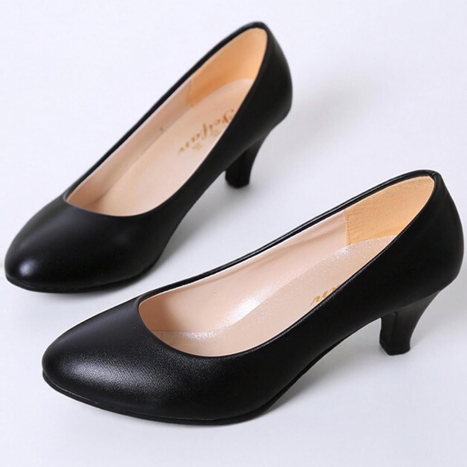 WUIWUIYU Womens Office Kitten Heels Pumps Slip On Evening Dress Work Cute Sexy Pump Shoes