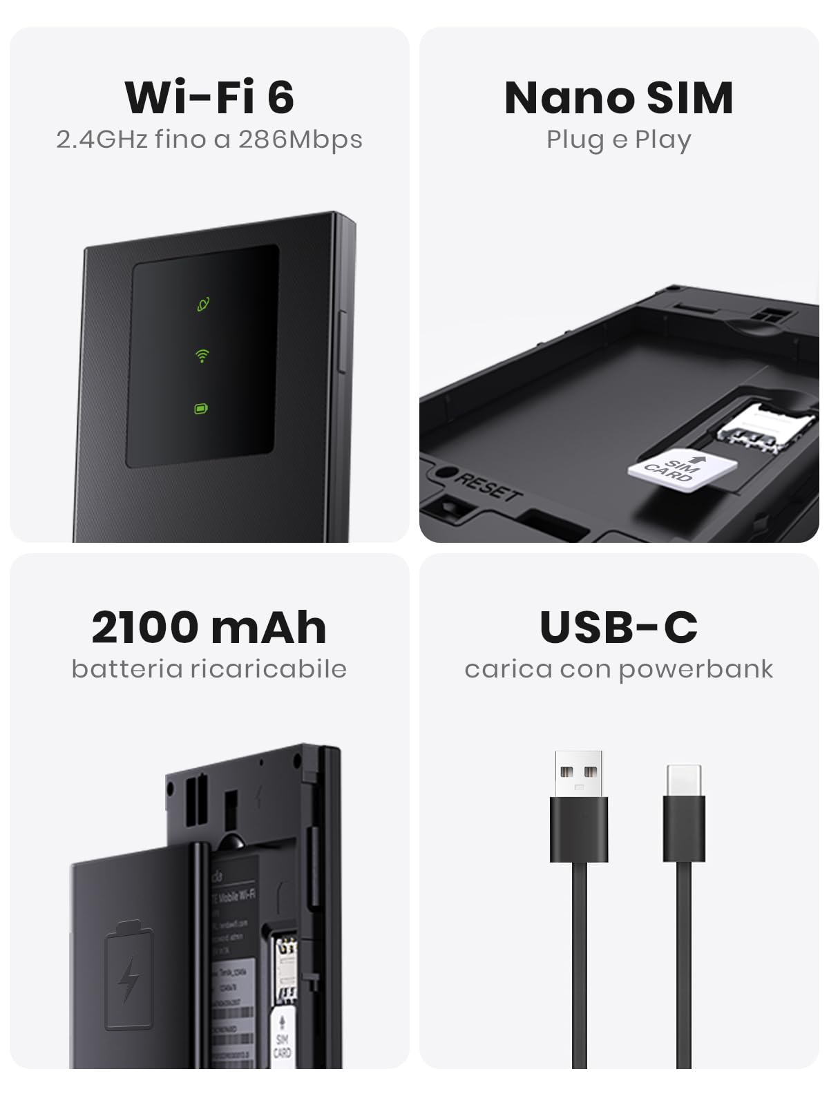 Tenda MF3 Saponetta WiFi con SIM Portatile, Router WiFi con SIM, Saponetta 4G LTE Cat4 150Mbps, WiFi 6 AX300Mbps, Batteria Ricaricabile, USB-C Porta, Configurazione Semplice, WPA3, Traffico Roaming