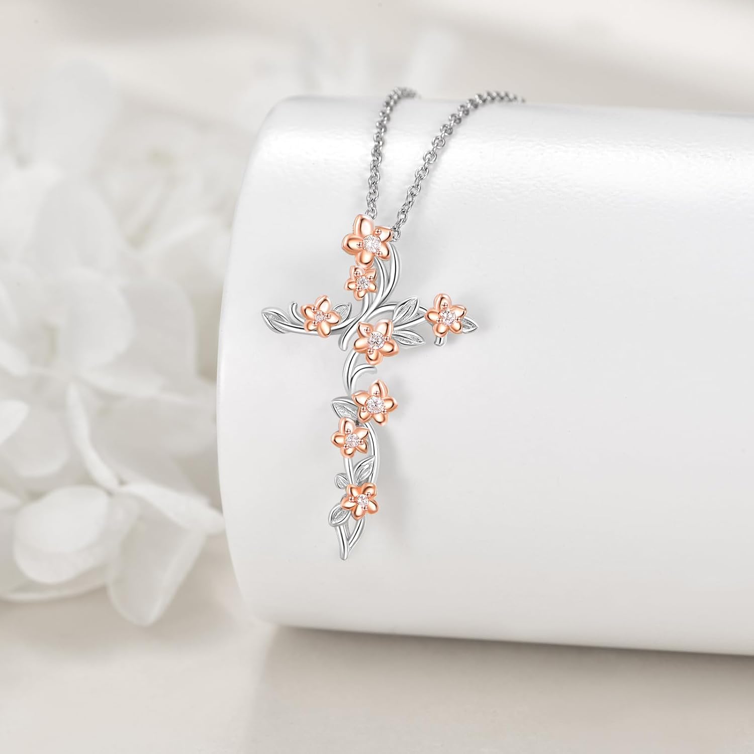 POPLYKE 925 Sterling Silver Cross Necklace for Women Flower Cross Pendant Neckalce Religious Jewelry Gift for Women - Image 4