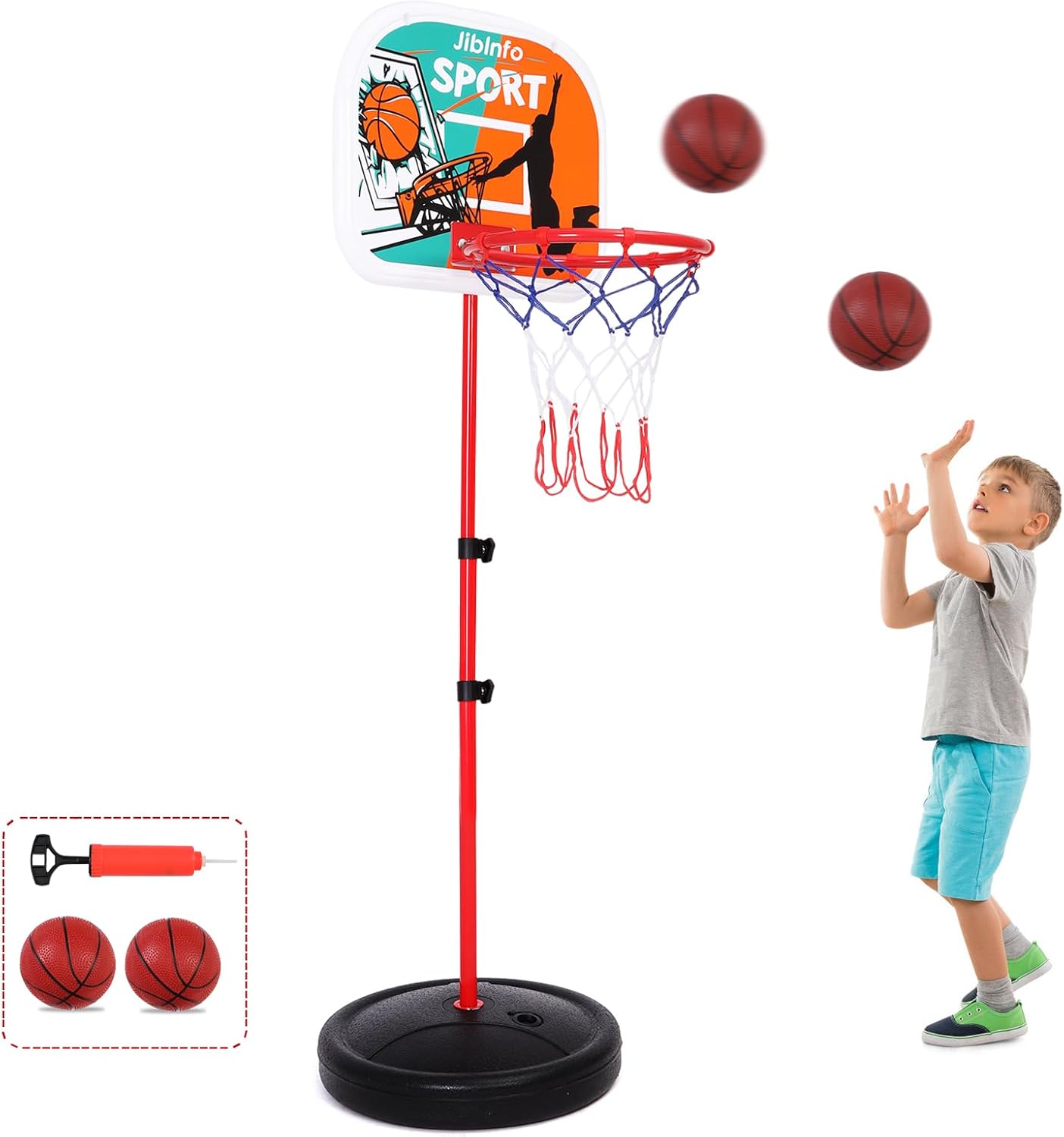 JibInfo Kids Basketball Hoop, Adjustable Height 2.9ft5.6ft