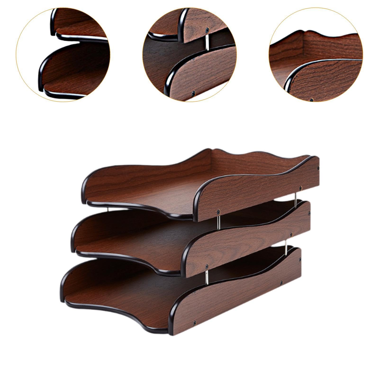 de Madera, Organizador de para Escritorio, Bandeja Apilable para Cartas, Estantes de Madera para Papelería de Oficina Y
