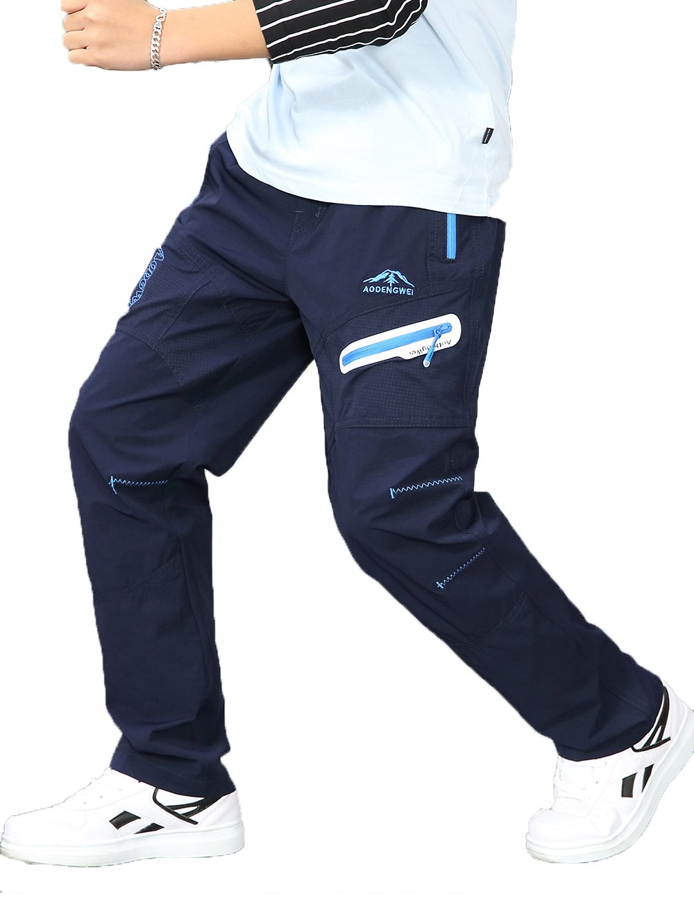 Echinodon Boys Lightweight Pants Kids Quick Dry Elasticated Trousers Outdoor Walking Trousers Blue