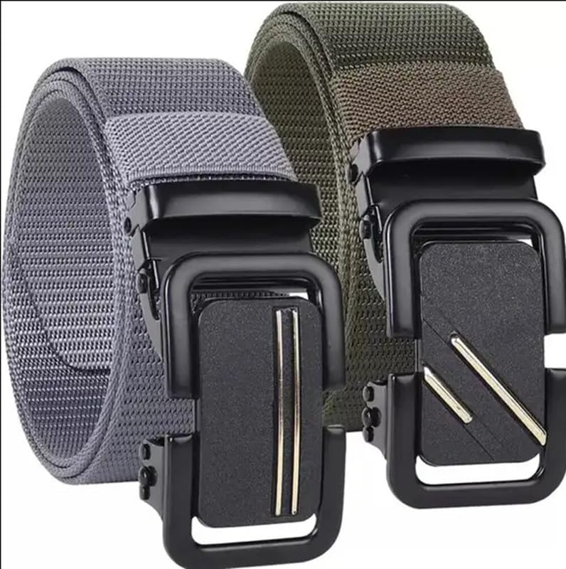 men adjustablesynthetic belt with automatic buckle durable casual formal daily use design gray + green