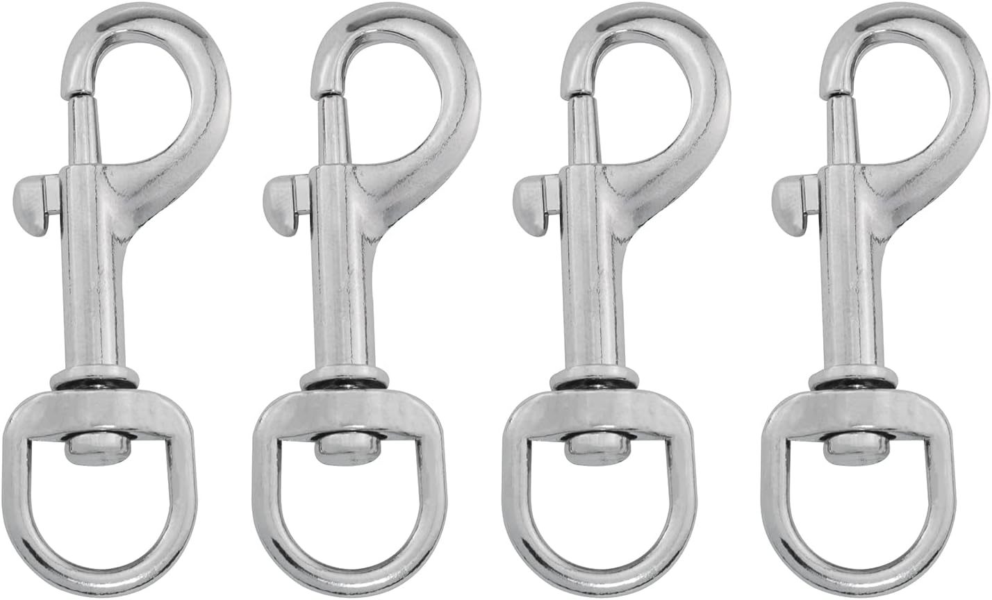 4PCS Stainless Steel Swivel Eye Bolt Flagpole Snap Hook, Flag Snap Clips for Rope, Flagpole, Outdoor Carabiner, Dog Chain, Leather Craft, Sling Rope Spring End Accessories, Silver