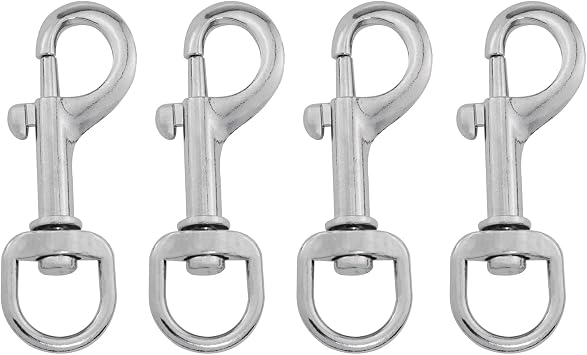 4PCS Stainless Steel Swivel Eye Bolt Flagpole Snap Hook, Flag Snap Clips for Rope, Flagpole, Outdoor Carabiner, Dog Chain, Leather Craft, Sling Rope Spring End Accessories, Silver