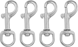 ZZLZX 4PCS Stainless Steel Swivel Eye Bolt Flagpole Snap Hook, Flag Snap Clips for Rope, Flagpole, Outdoor Carabiner, Dog Chain, Leather Craft, Sling Rope Spring End Accessories, Silver