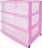 Vista 1 de HOMZ Carrito ancho de almacenamiento de plástico con 3 cajones, color morado