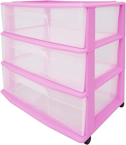 HOMZ Carrito ancho de almacenamiento de plástico con 3 cajones, color morado
