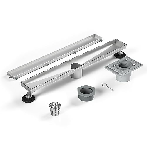 Linear Shower Drain 24" with PVC Drain Base | Brushed