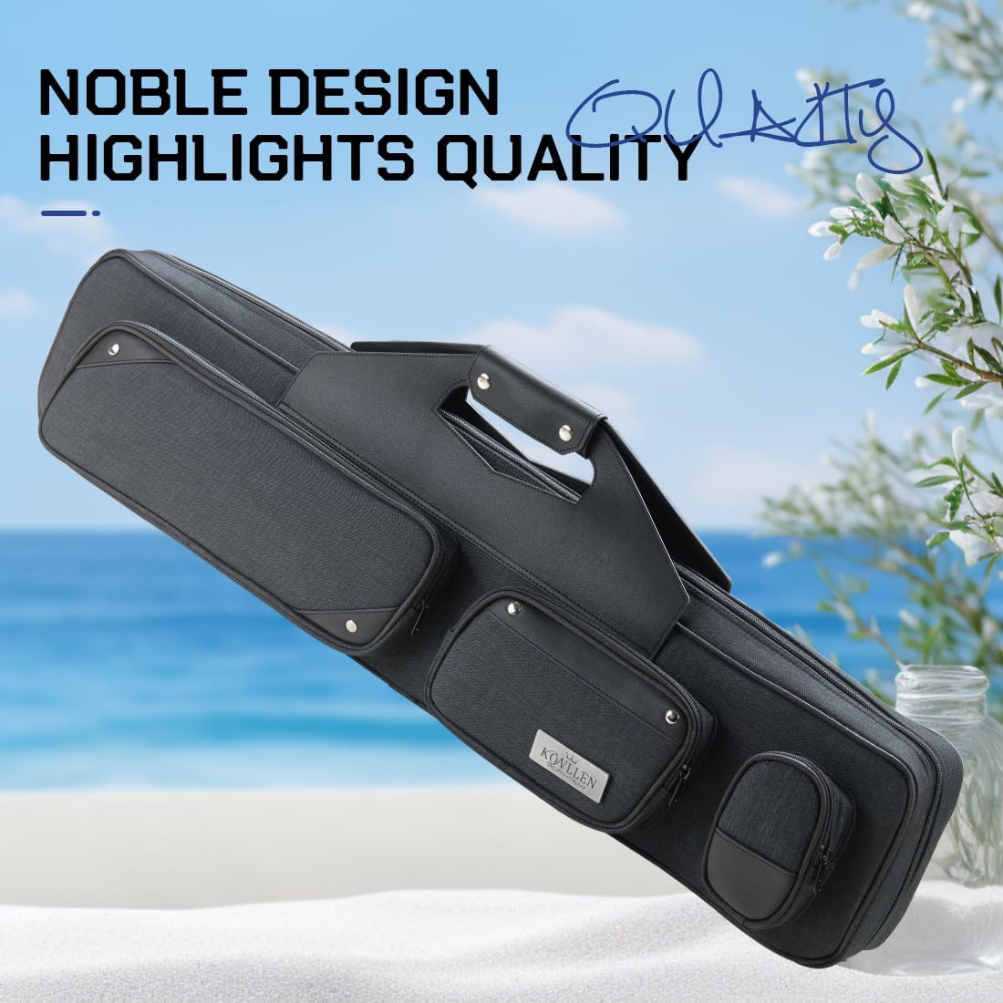 KONLLEN Pool Cue Case 3x4 Oxford Pool Stick Case Holds 3 Butts and 4 Shafts Billiard Sitck Large Capacity Carrying Cases with Multi-Pocket Pool Cue Accessories