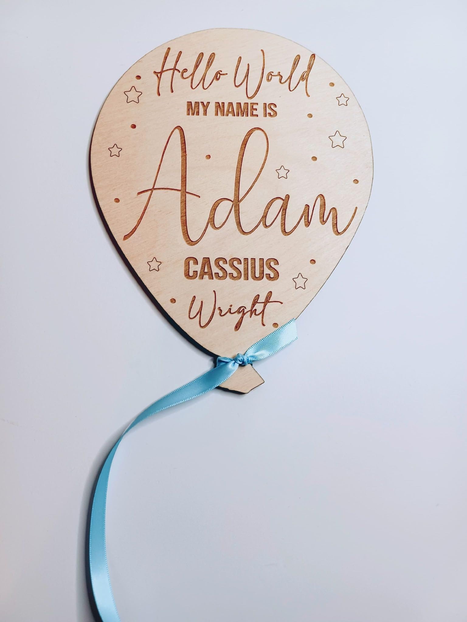 Personalised Baby Arrival Sign | Hello World | Welcome To The World | Baby Photo Prop | Baby Announcement Balloon Plaque | Baby Name Sign (XL (15x20cm), Pink Ribbon)