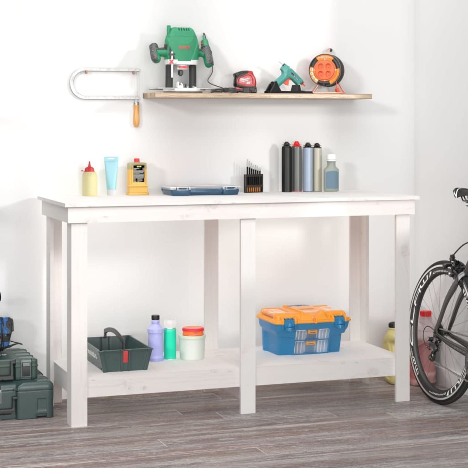 LAPOOH Banco de Trabajo, Mesa De Trabajo Taller, Caballete Mesa, Banco Herramientas, Bancada De Trabalho, Caballete para Mesa, de Madera Maciza de Pino Blanco 140x50x80 cm
