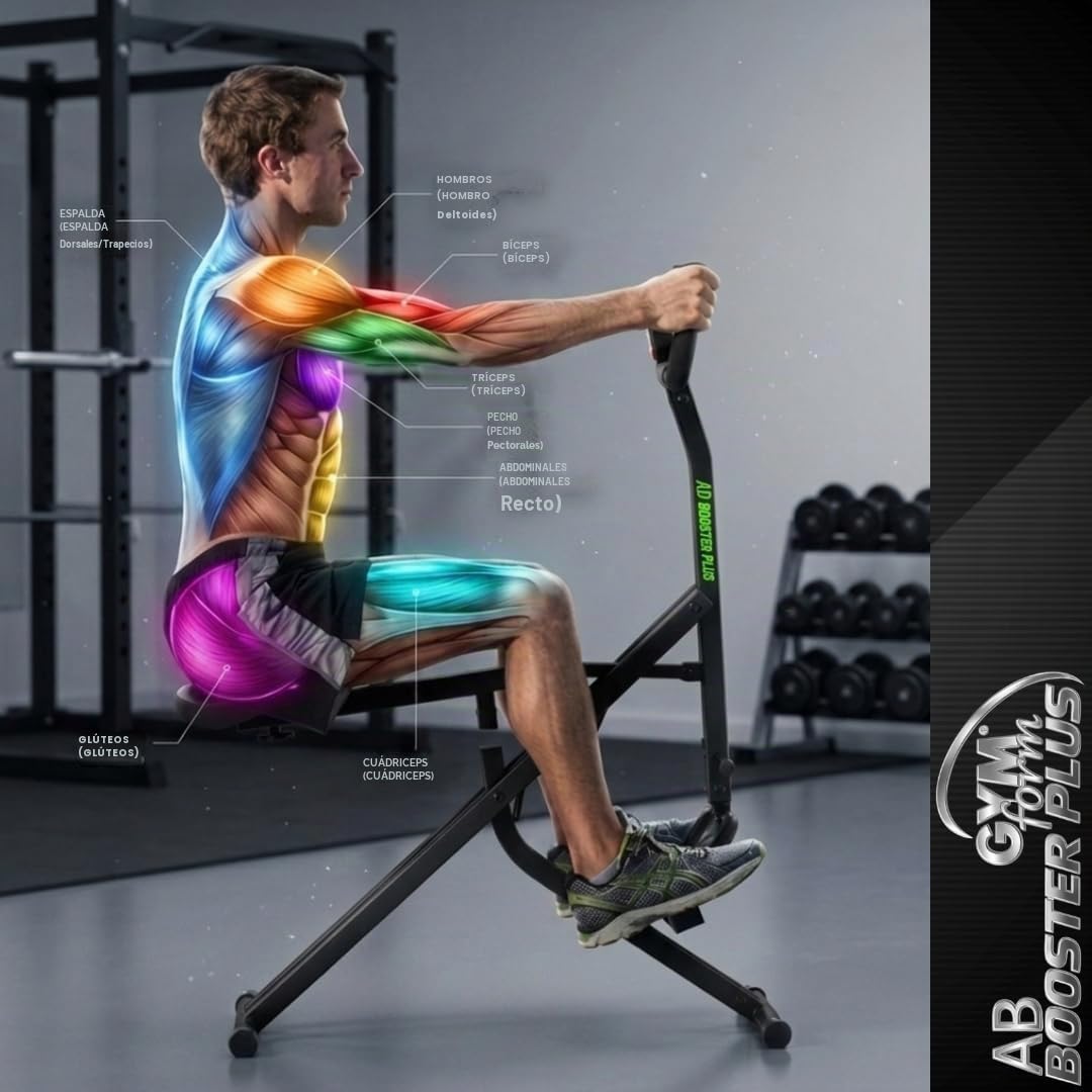 GYMFORM Máquina de musculación AB BOOSTER Plus, Equipo de entrenamiento completo, Fitness en casa, Ejercicio aeróbico Multifuncional y Tonificación (AB Booster más Computadora)