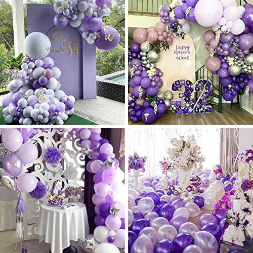 Image of PartyWoo Purple Balloons 60 pcs 12 Inch Light Pastel Dark Purple Lilac Lavender White Latex Balloons for Graduation Baby Shower Gender Reveal Wedding Butterfly Birthday Party Decorations