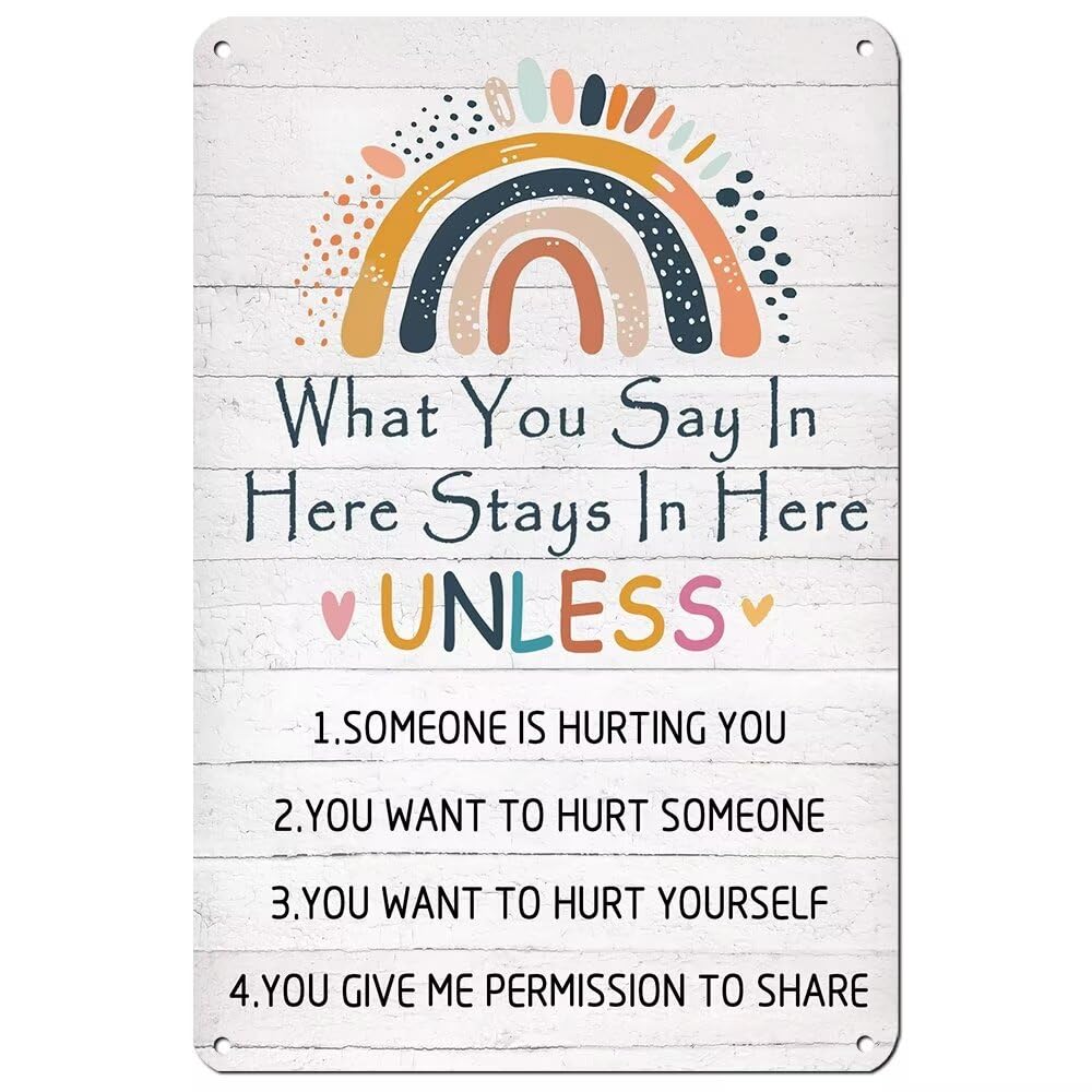 Funny Tin Sign Quotes Wall Decor, What You Say In Here Stays In Here Sign, School Wall Art for Office Decor, 8x12 Inch