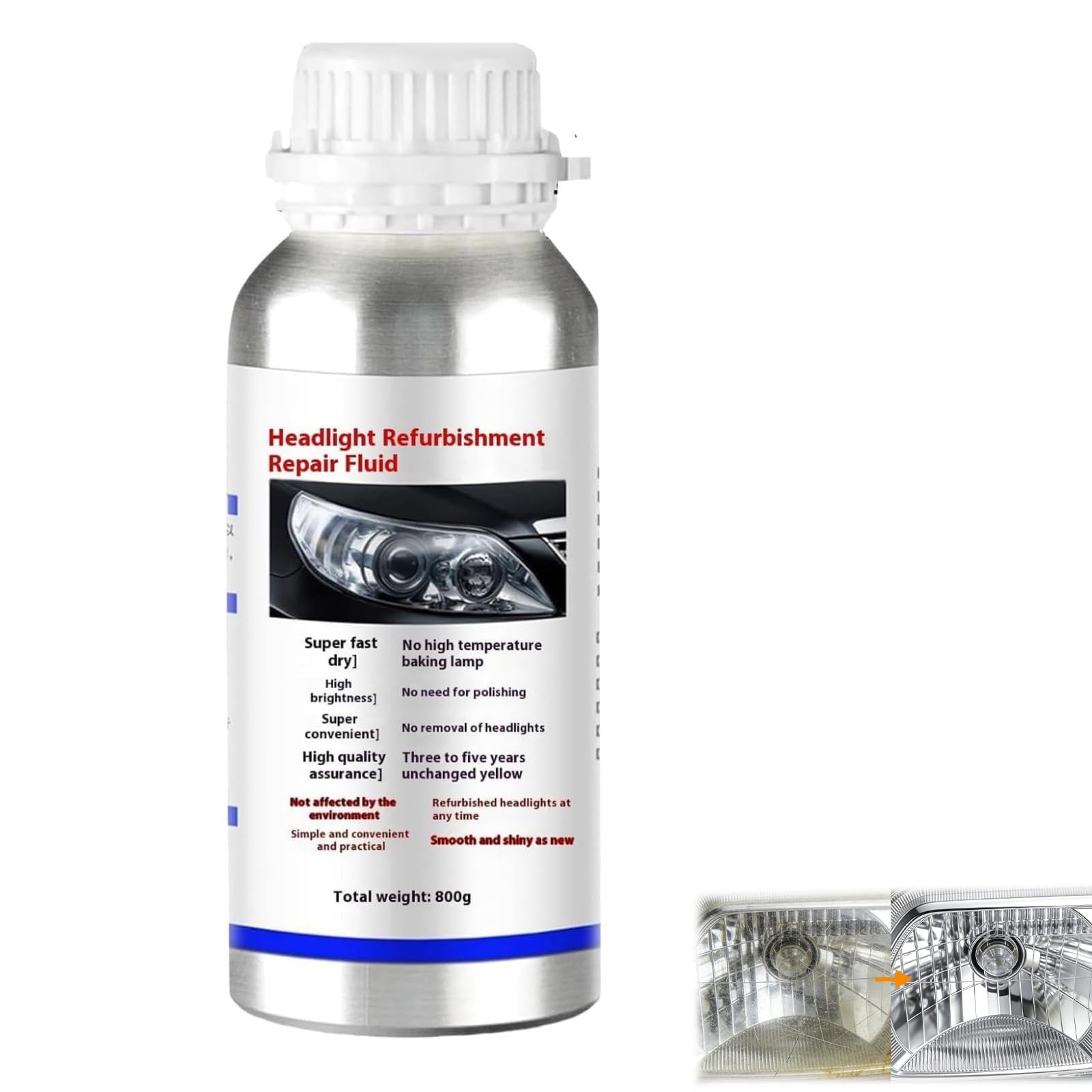 Kit Renovation Phare Voiture,Liquide De Restauration De Phare,Nettoyer Produit De Phares Pour Auto et Moto Pour Oxydation/Jauni/Rayures/Flou (1PC)
