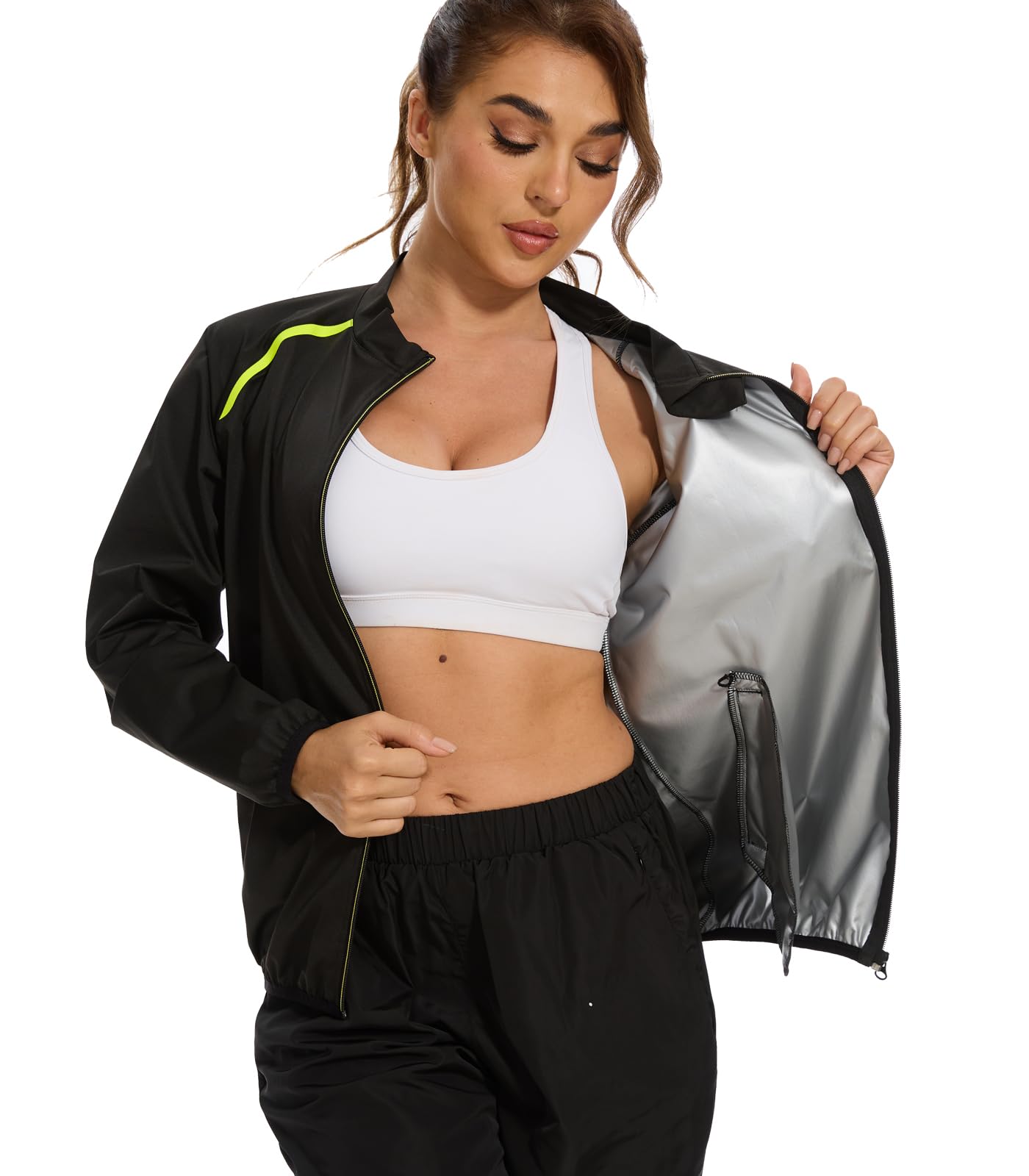 SEXYWG Women Sauna Jacket Slimming Sweat Sauna Suit Sauna Shirt Long Sleeve Workout Tops Body Shaper